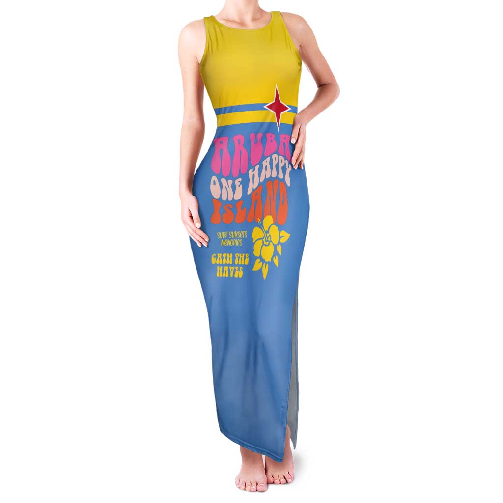 Aruba Family Matching Tank Maxi Dress and Hawaiian Shirt One Happy Island 2025 - Wonder Print Shop