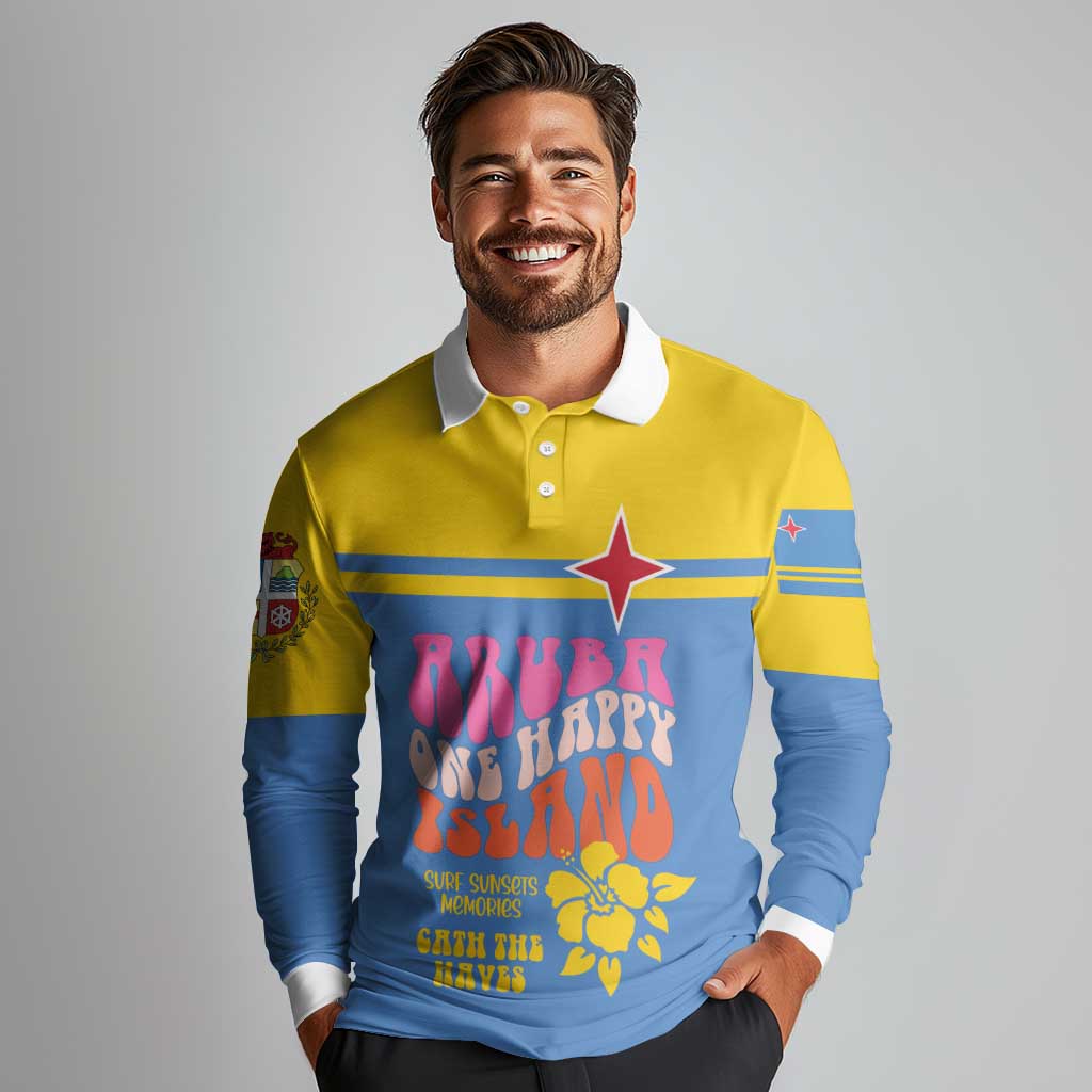 Aruba Long Sleeve Polo Shirt One Happy Island 2025 - Wonder Print Shop