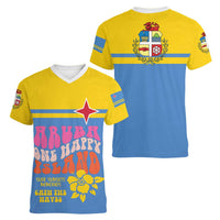 Aruba Women V-Neck T-Shirt One Happy Island 2025 - Wonder Print Shop