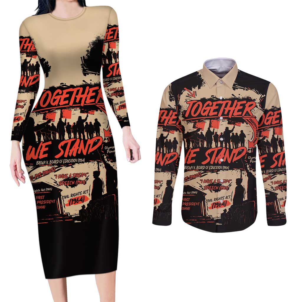 Together We Stand Couples Matching Long Sleeve Bodycon Dress and Long Sleeve Button Shirt African American - Wonder Print Shop