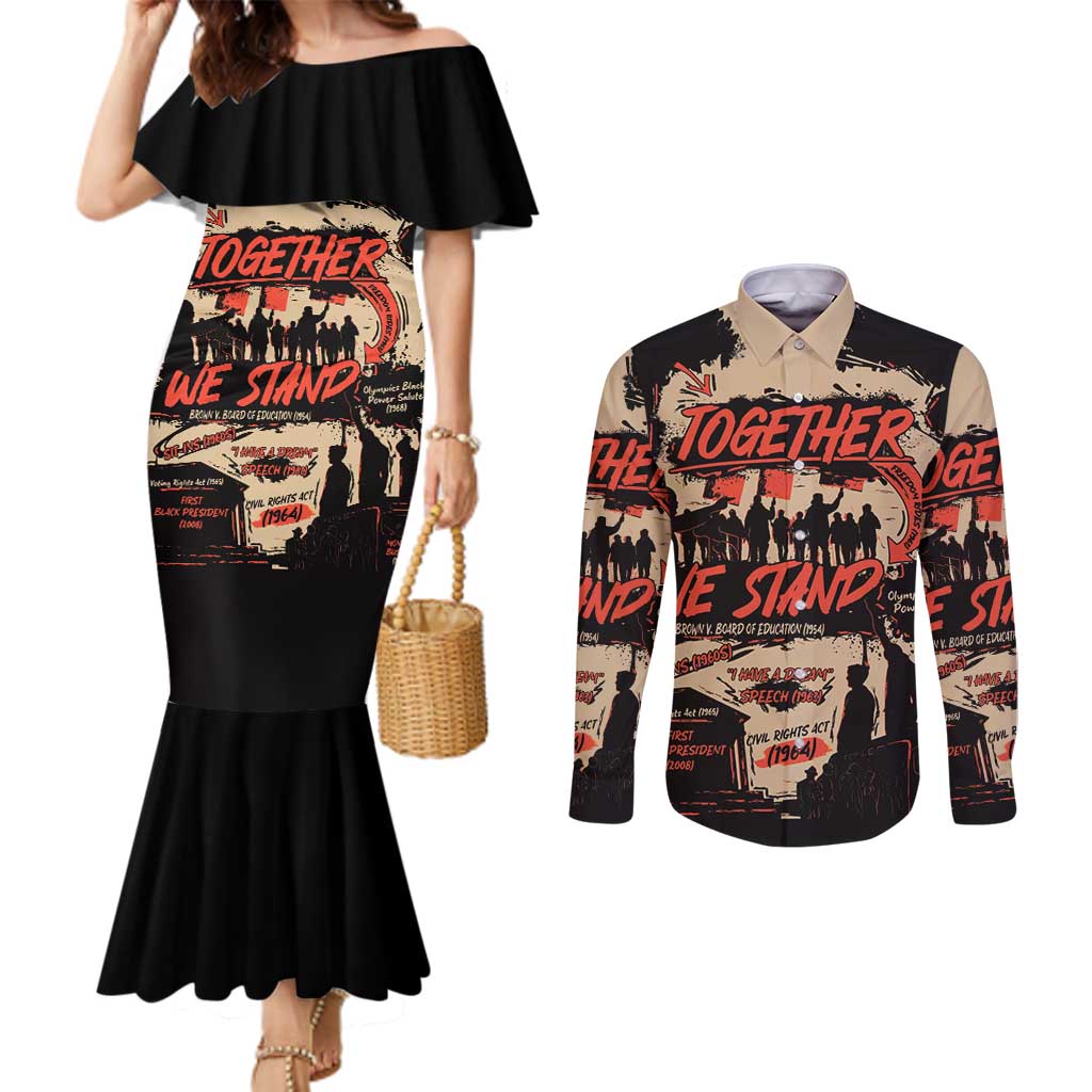 Together We Stand Couples Matching Mermaid Dress and Long Sleeve Button Shirt African American