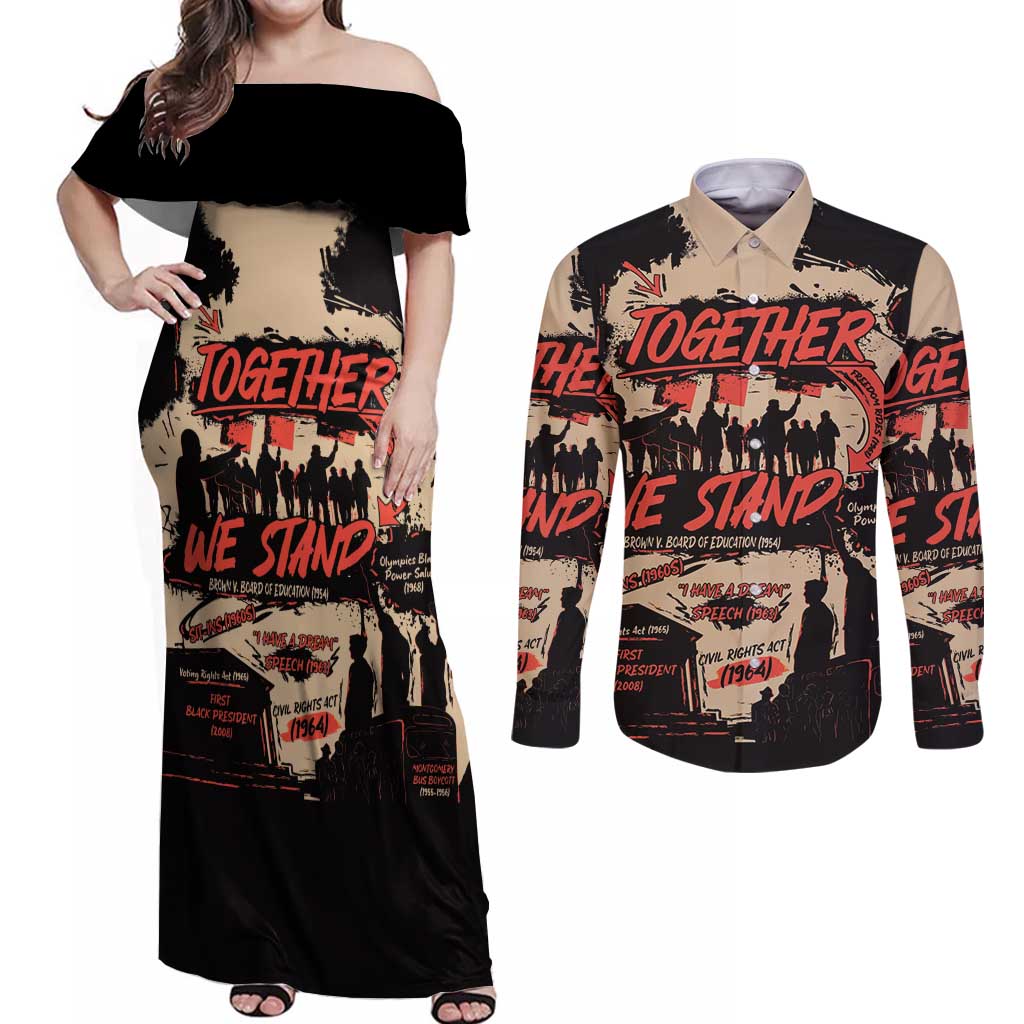 Together We Stand Couples Matching Off Shoulder Maxi Dress and Long Sleeve Button Shirt African American - Wonder Print Shop