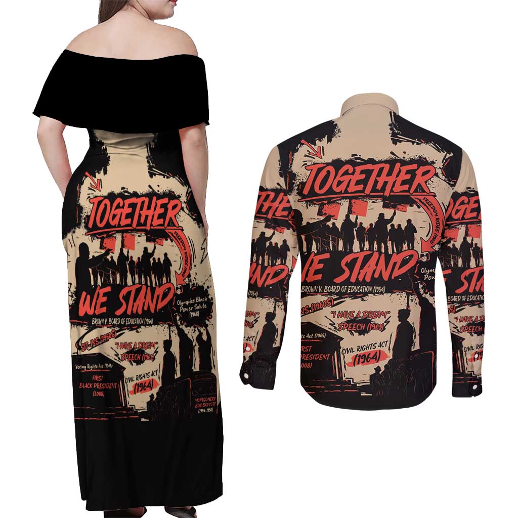 Together We Stand Couples Matching Off Shoulder Maxi Dress and Long Sleeve Button Shirt African American - Wonder Print Shop