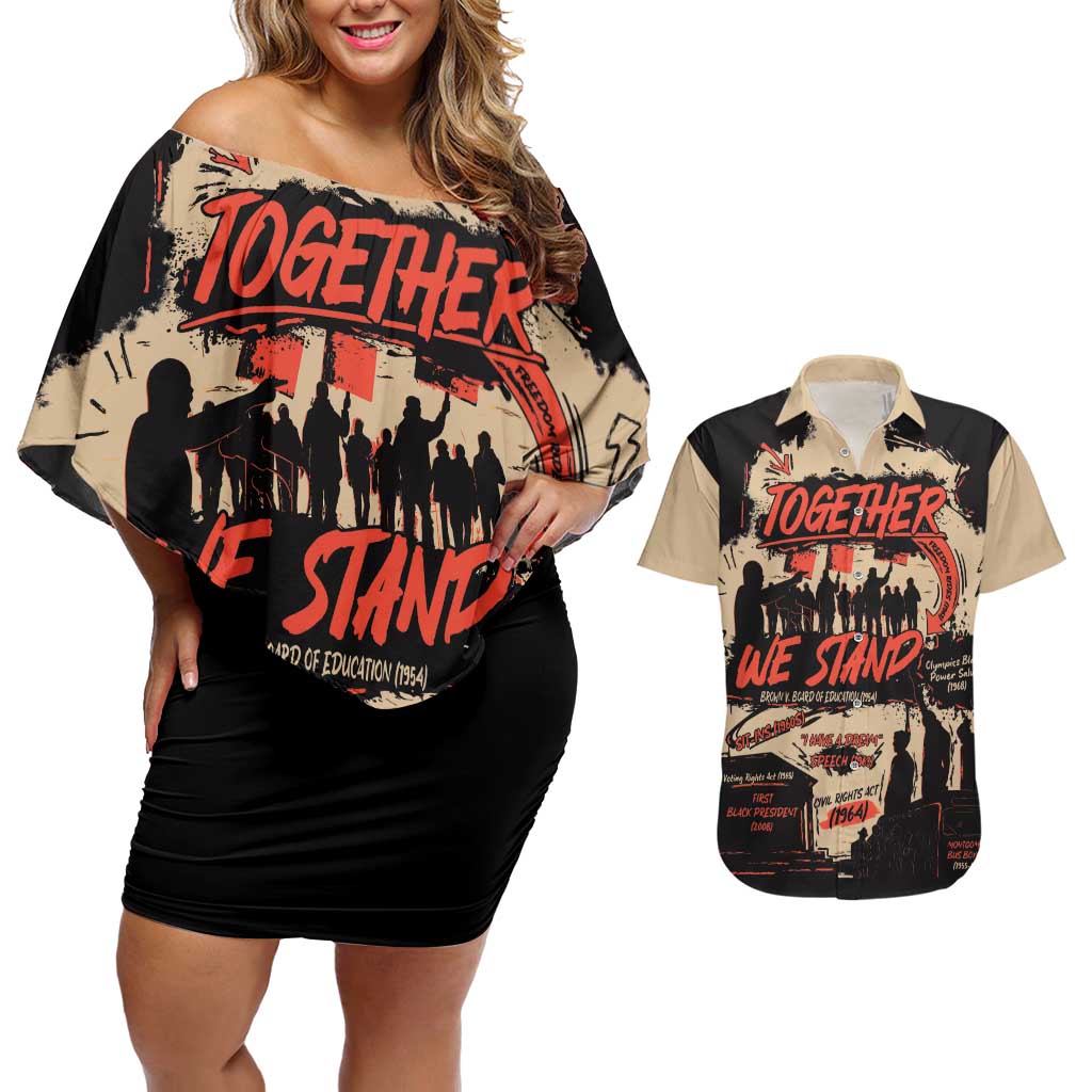 Together We Stand Couples Matching Off Shoulder Short Dress and Hawaiian Shirt African American - Wonder Print Shop
