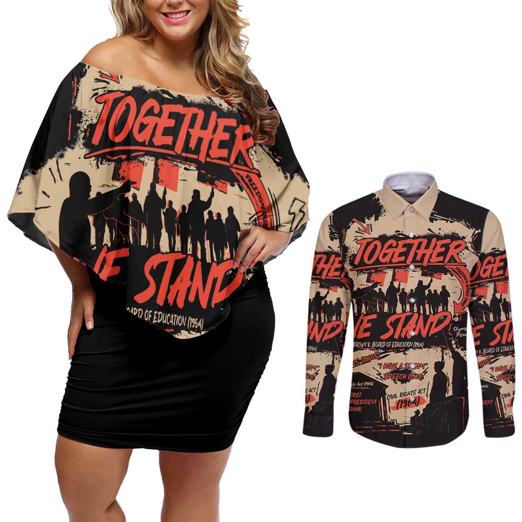 Together We Stand Couples Matching Off Shoulder Short Dress and Long Sleeve Button Shirt African American - Wonder Print Shop