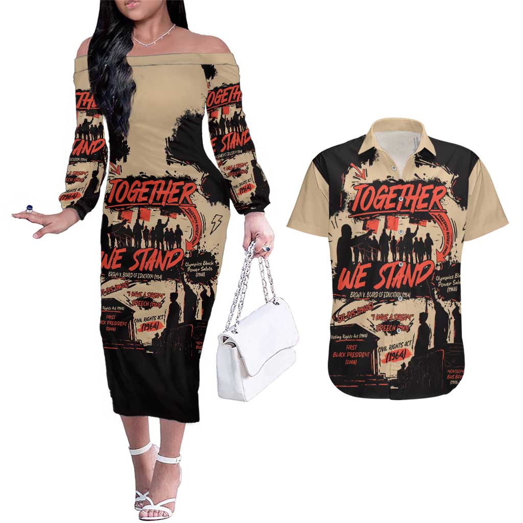 Together We Stand Couples Matching Off The Shoulder Long Sleeve Dress and Hawaiian Shirt African American - Wonder Print Shop