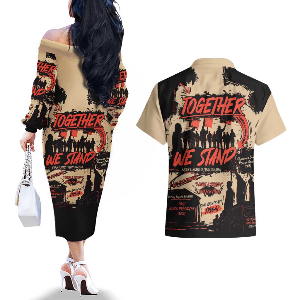 Together We Stand Couples Matching Off The Shoulder Long Sleeve Dress and Hawaiian Shirt African American - Wonder Print Shop