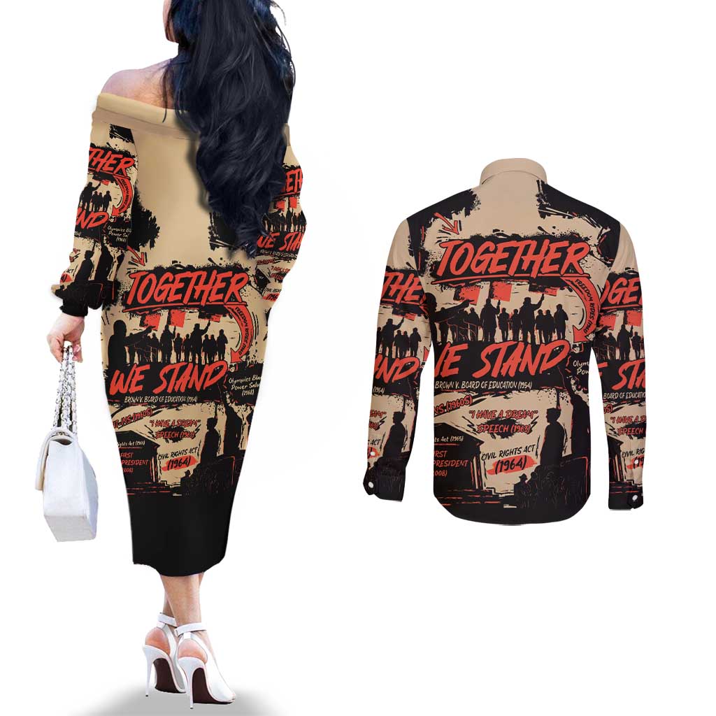 Together We Stand Couples Matching Off The Shoulder Long Sleeve Dress and Long Sleeve Button Shirt African American