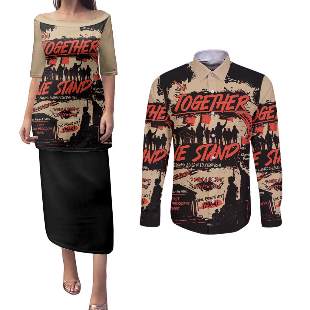 Together We Stand Couples Matching Puletasi and Long Sleeve Button Shirt African American - Wonder Print Shop