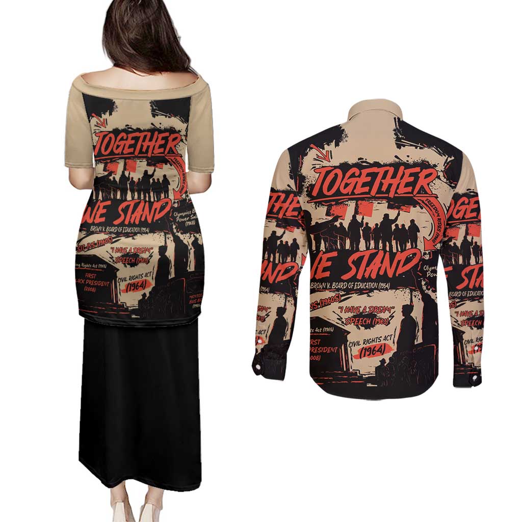 Together We Stand Couples Matching Puletasi and Long Sleeve Button Shirt African American - Wonder Print Shop