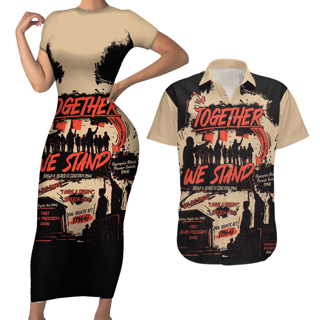 Together We Stand Couples Matching Short Sleeve Bodycon Dress and Hawaiian Shirt African American - Wonder Print Shop