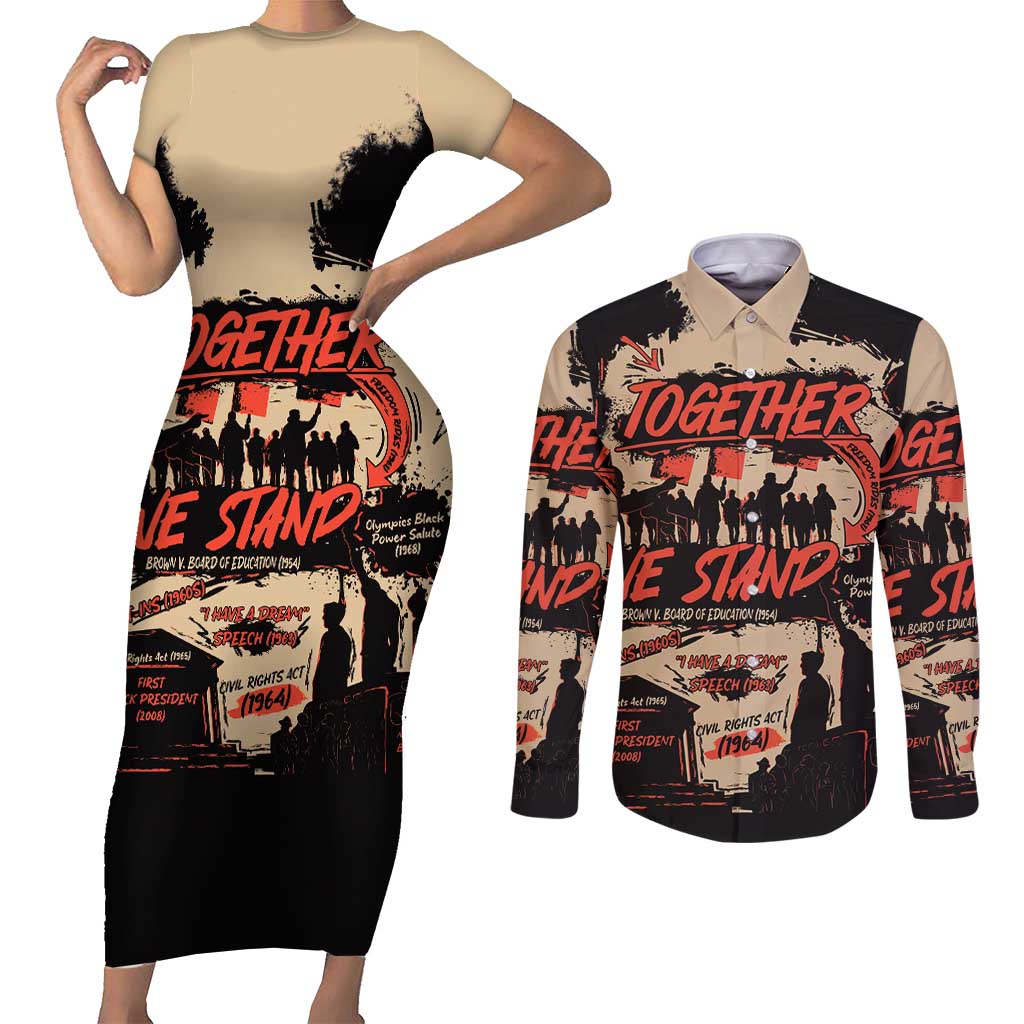 Together We Stand Couples Matching Short Sleeve Bodycon Dress and Long Sleeve Button Shirt African American - Wonder Print Shop