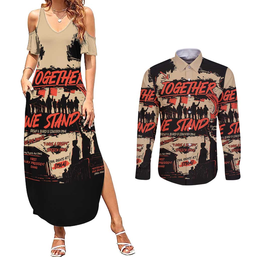 Together We Stand Couples Matching Summer Maxi Dress and Long Sleeve Button Shirt African American - Wonder Print Shop
