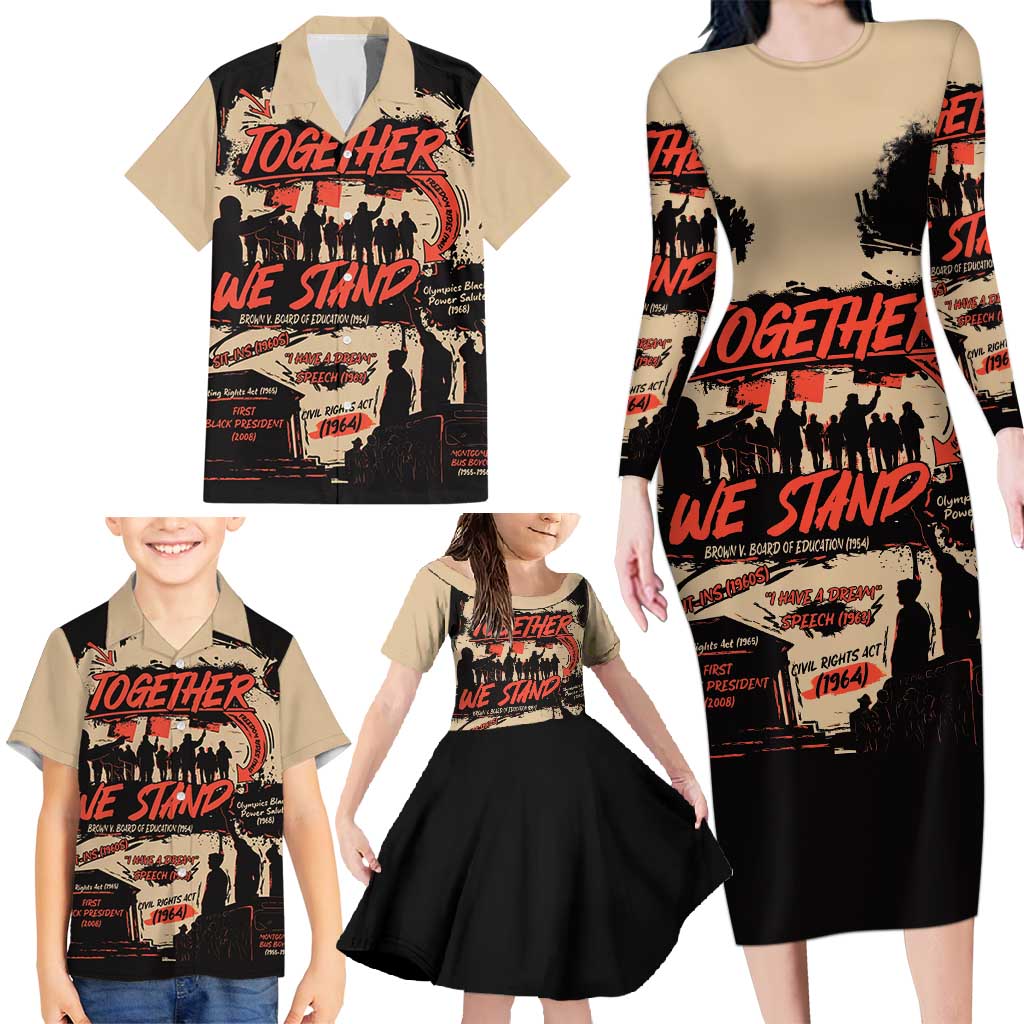 Together We Stand Family Matching Long Sleeve Bodycon Dress and Hawaiian Shirt African American - Wonder Print Shop