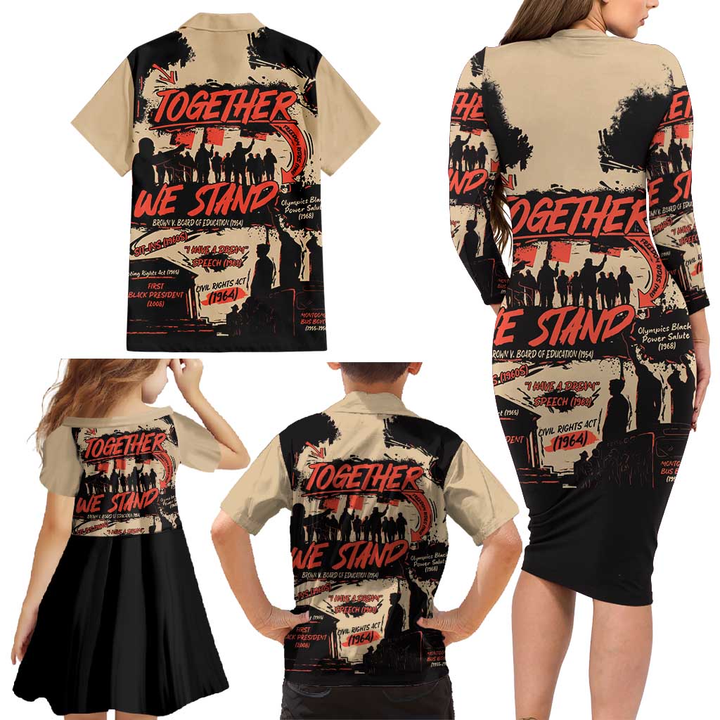 Together We Stand Family Matching Long Sleeve Bodycon Dress and Hawaiian Shirt African American - Wonder Print Shop