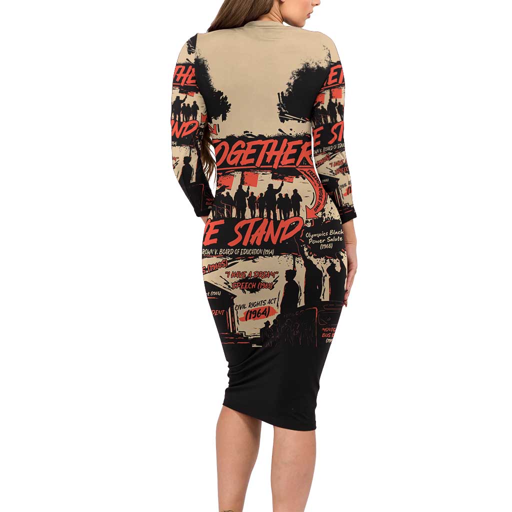 Together We Stand Family Matching Long Sleeve Bodycon Dress and Hawaiian Shirt African American - Wonder Print Shop