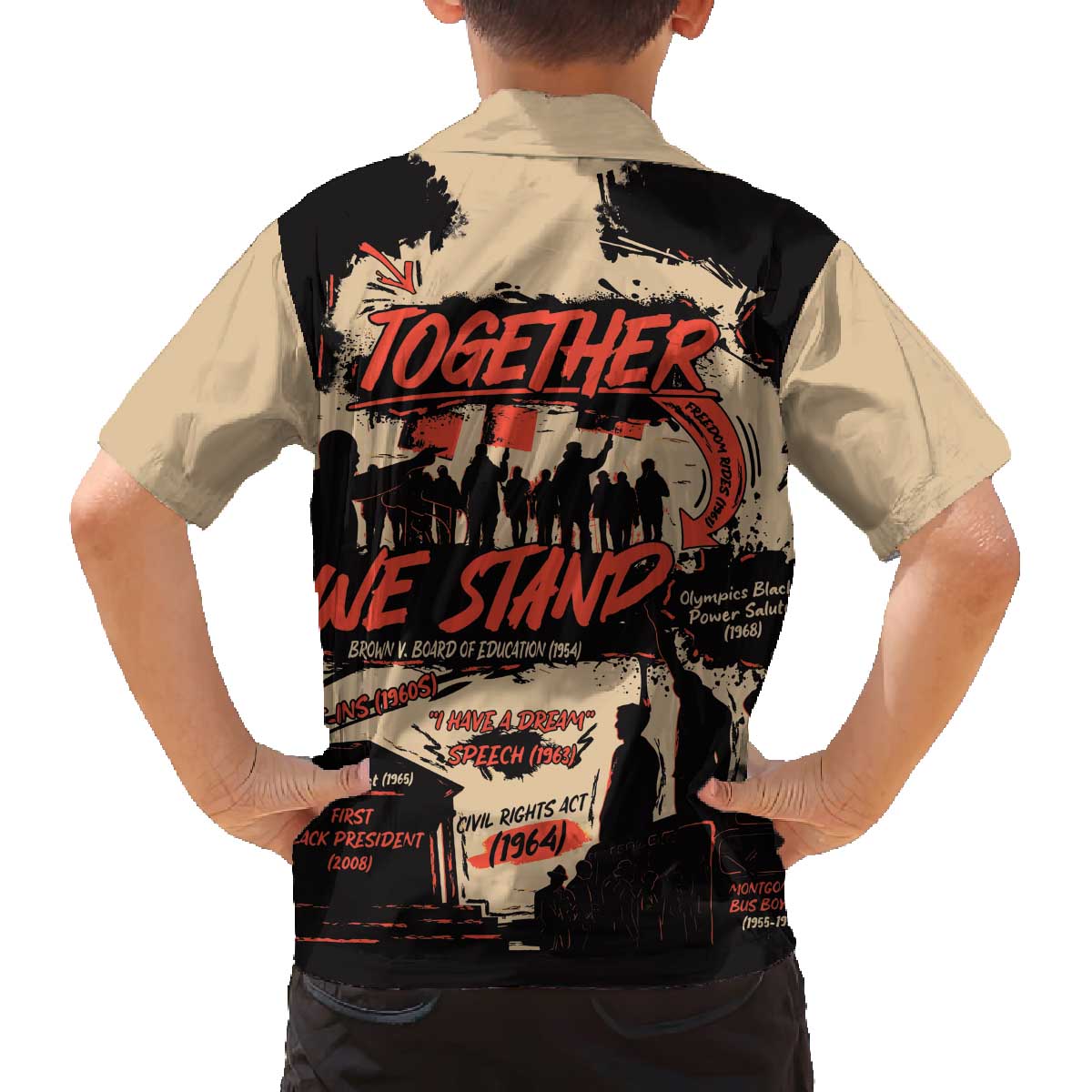 Together We Stand Family Matching Off The Shoulder Long Sleeve Dress and Hawaiian Shirt African American - Wonder Print Shop