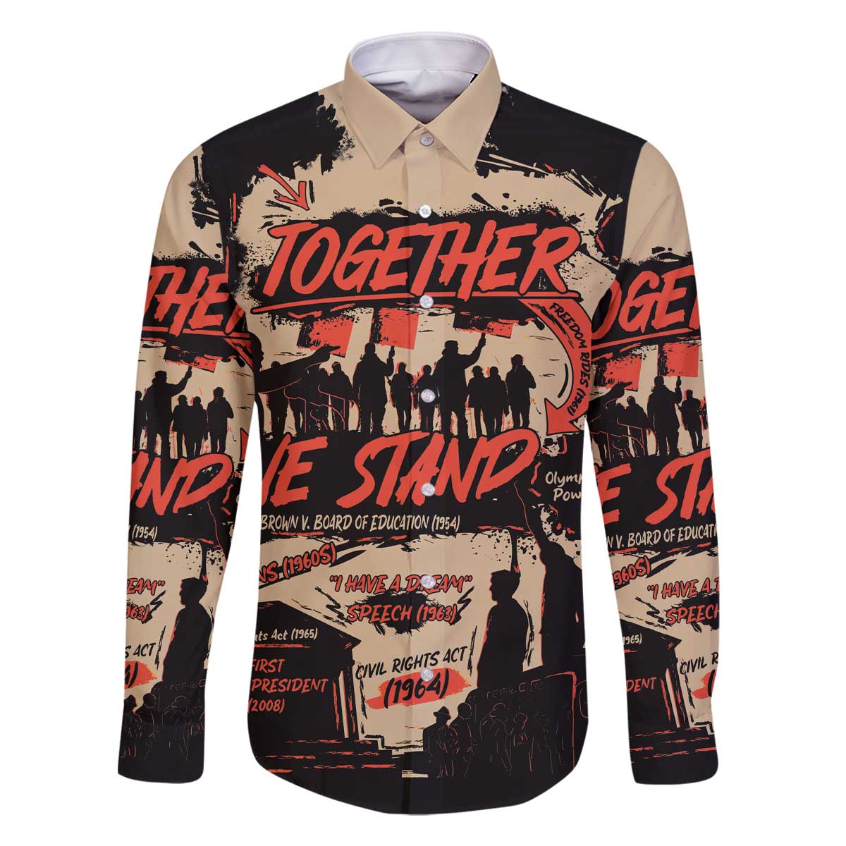 Together We Stand Family Matching Off The Shoulder Long Sleeve Dress and Hawaiian Shirt African American - Wonder Print Shop