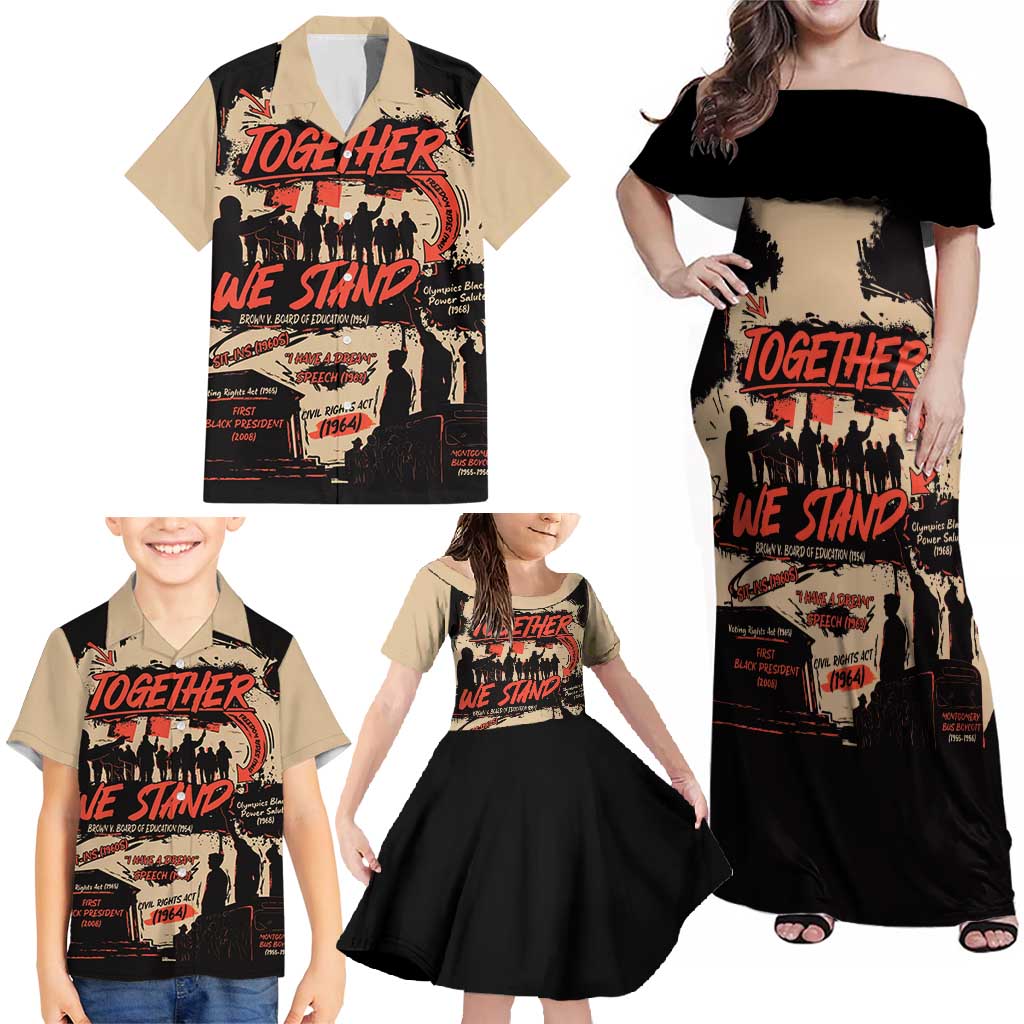 Together We Stand Family Matching Off Shoulder Maxi Dress and Hawaiian Shirt African American - Wonder Print Shop
