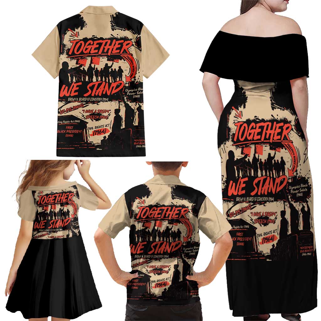 Together We Stand Family Matching Off Shoulder Maxi Dress and Hawaiian Shirt African American - Wonder Print Shop