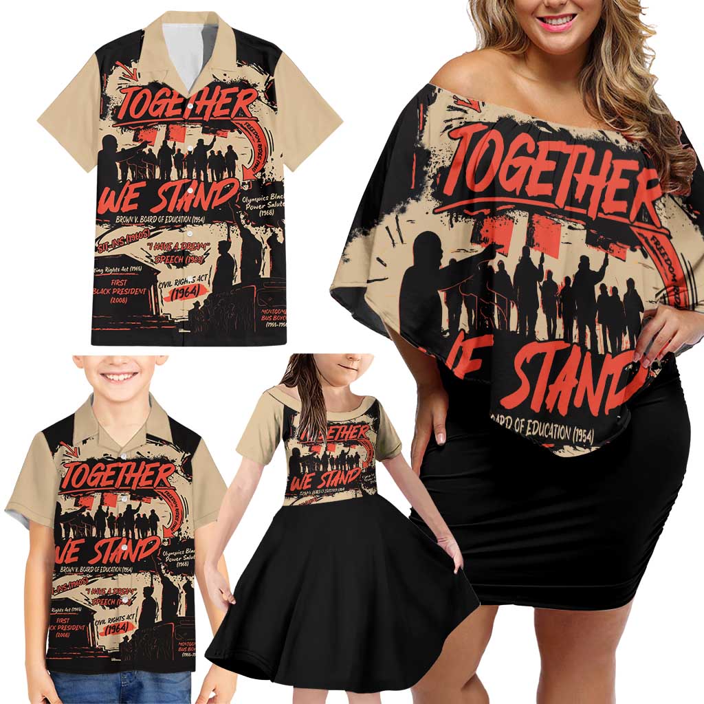 Together We Stand Family Matching Off Shoulder Short Dress and Hawaiian Shirt African American - Wonder Print Shop