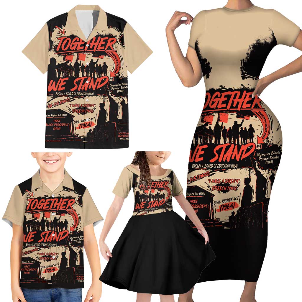 Together We Stand Family Matching Short Sleeve Bodycon Dress and Hawaiian Shirt African American - Wonder Print Shop