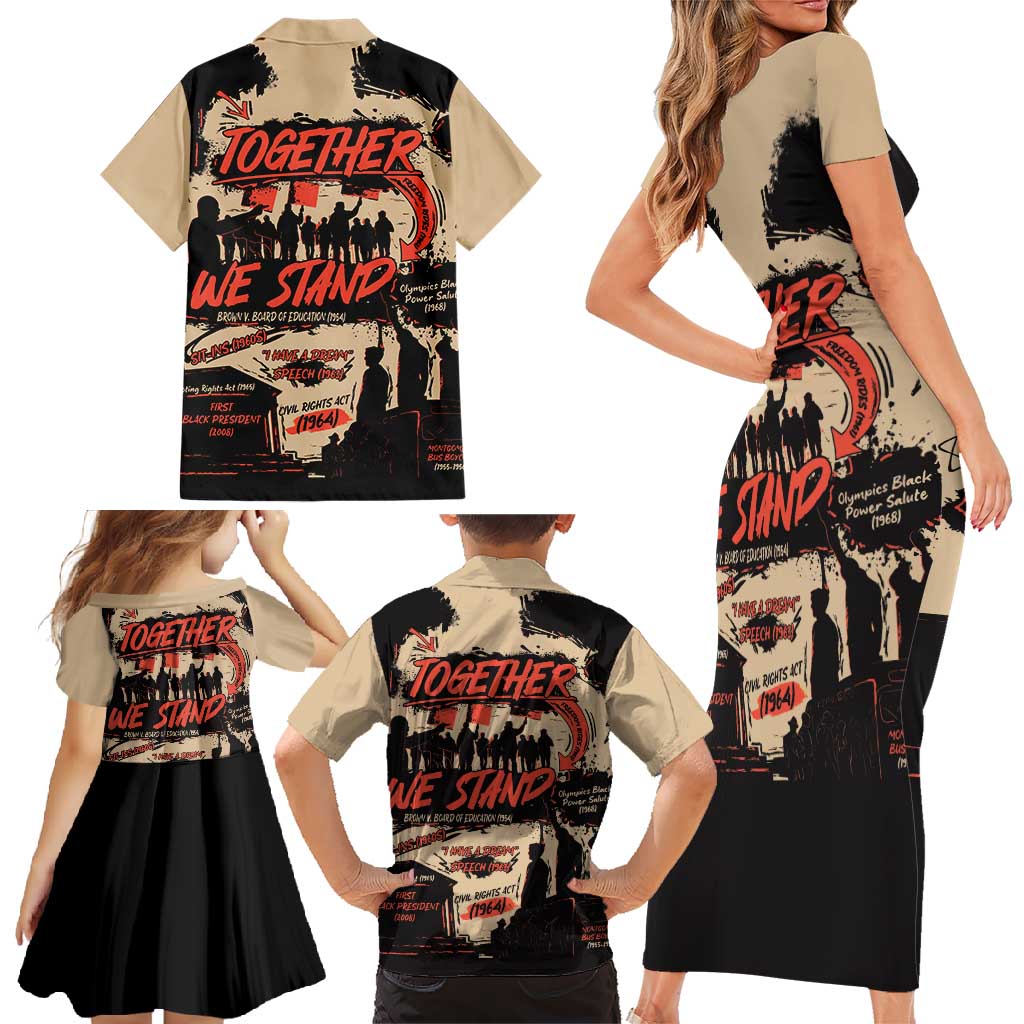 Together We Stand Family Matching Short Sleeve Bodycon Dress and Hawaiian Shirt African American - Wonder Print Shop