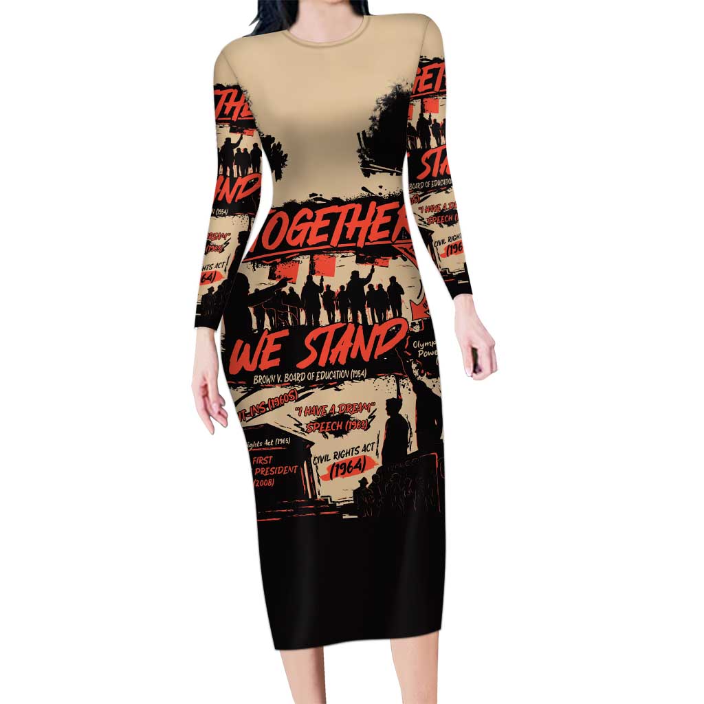 Together We Stand Long Sleeve Bodycon Dress African American - Wonder Print Shop