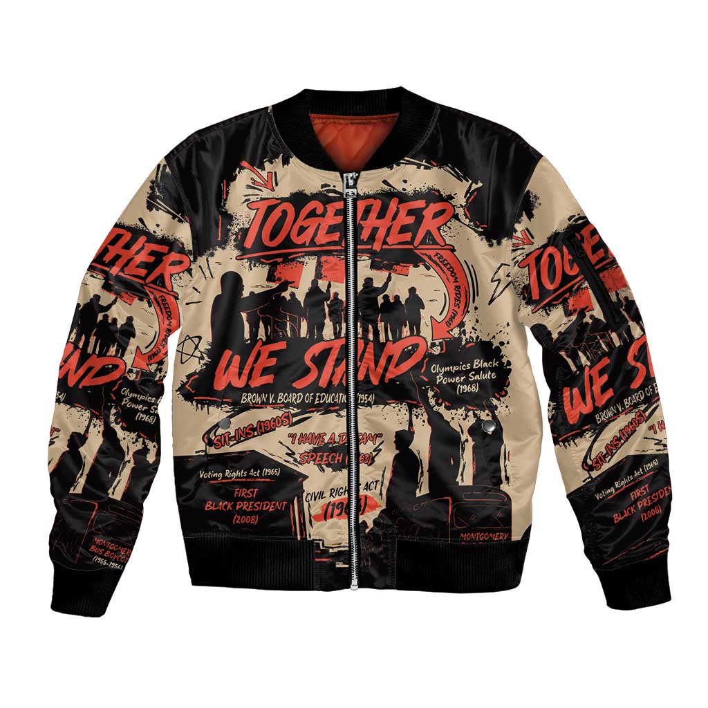 Together We Stand Sleeve Zip Bomber Jacket African American - Wonder Print Shop