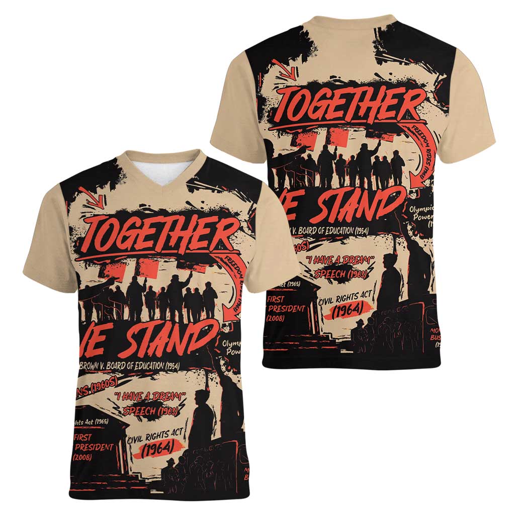 Together We Stand Women V-Neck T-Shirt African American - Wonder Print Shop