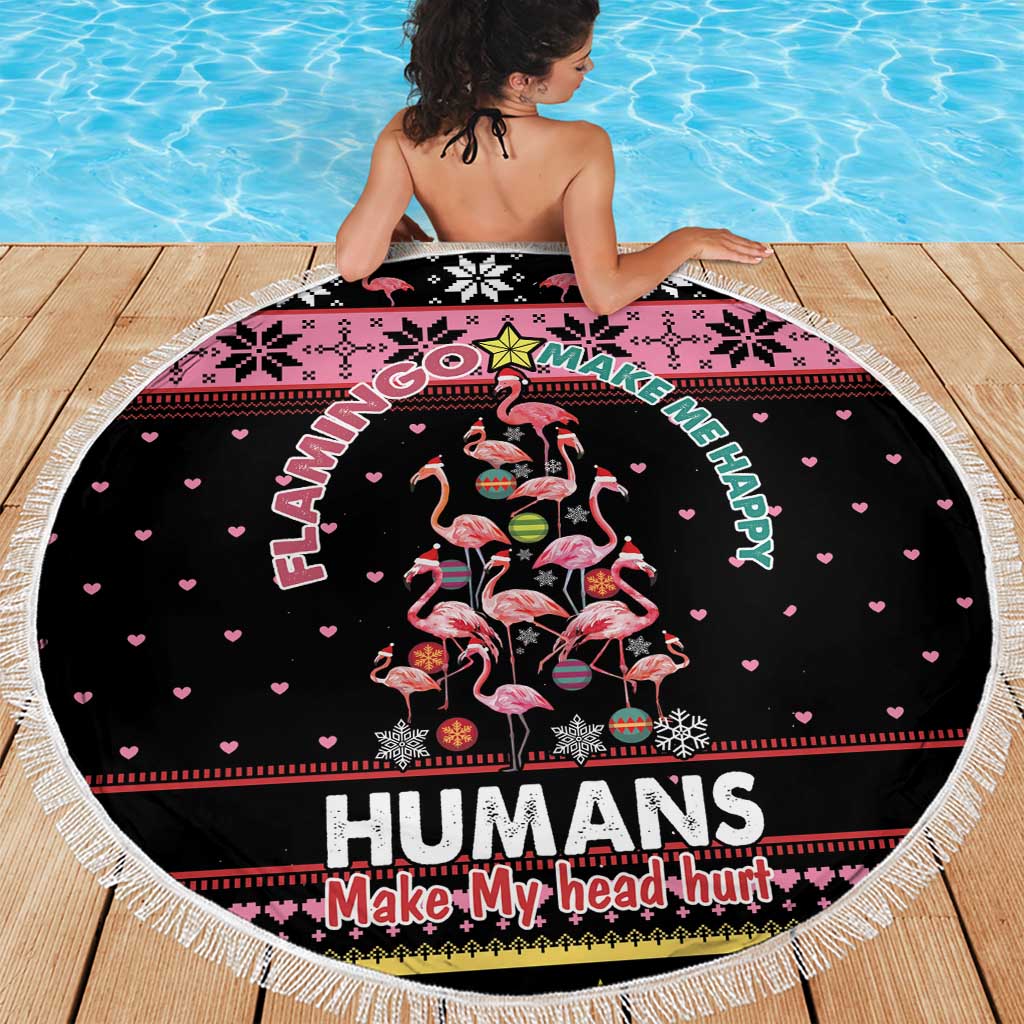 Flamingo Make Me Happy Christmas Tree Beach Blanket Human Make My Head Hurt - Wonder Print Shop