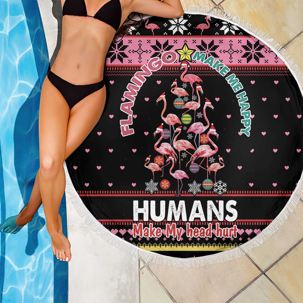 Flamingo Make Me Happy Christmas Tree Beach Blanket Human Make My Head Hurt - Wonder Print Shop