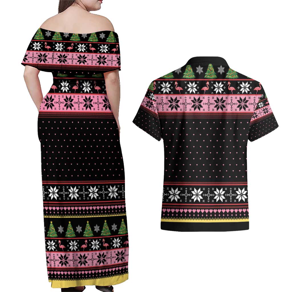 Flamingo Make Me Happy Christmas Tree Couples Matching Off Shoulder Maxi Dress and Hawaiian Shirt Human Make My Head Hurt - Wonder Print Shop