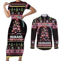 Flamingo Make Me Happy Christmas Tree Couples Matching Short Sleeve Bodycon Dress and Long Sleeve Button Shirt Human Make My Head Hurt - Wonder Print Shop