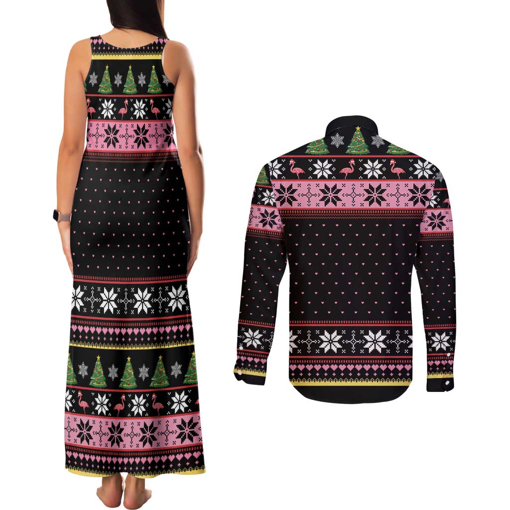Flamingo Make Me Happy Christmas Tree Couples Matching Tank Maxi Dress and Long Sleeve Button Shirt Human Make My Head Hurt - Wonder Print Shop