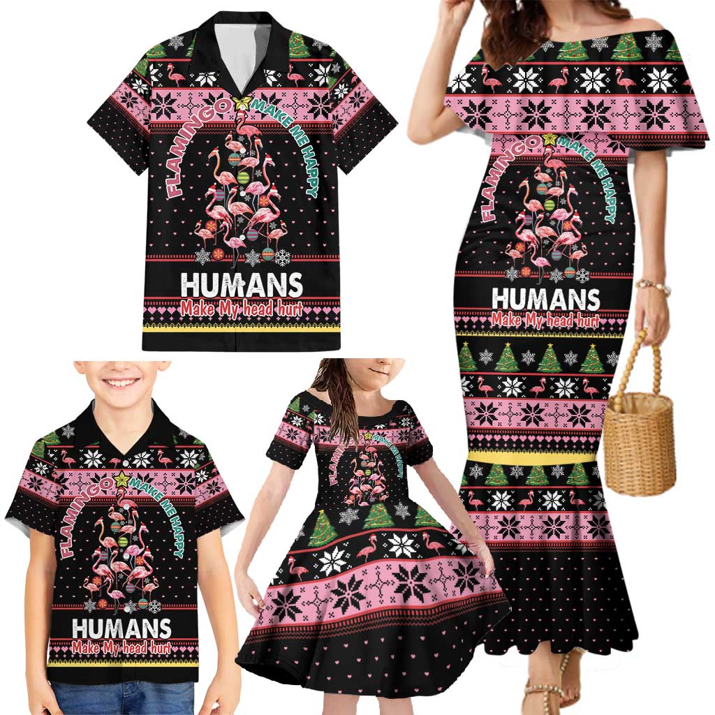Flamingo Make Me Happy Christmas Tree Family Matching Mermaid Dress and Hawaiian Shirt Human Make My Head Hurt - Wonder Print Shop