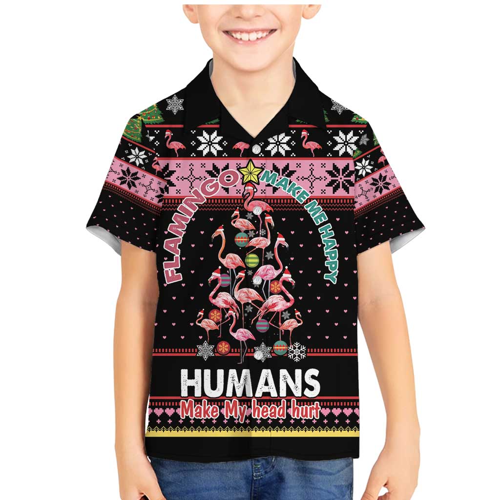 Flamingo Make Me Happy Christmas Tree Family Matching Mermaid Dress and Hawaiian Shirt Human Make My Head Hurt - Wonder Print Shop