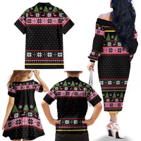 Flamingo Make Me Happy Christmas Tree Family Matching Off The Shoulder Long Sleeve Dress and Hawaiian Shirt Human Make My Head Hurt - Wonder Print Shop