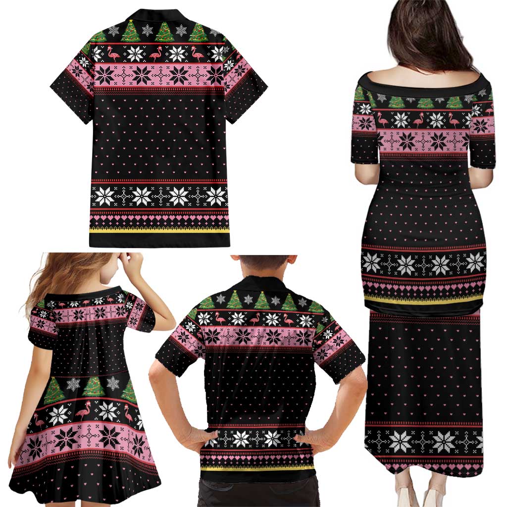 Flamingo Make Me Happy Christmas Tree Family Matching Puletasi and Hawaiian Shirt Human Make My Head Hurt - Wonder Print Shop