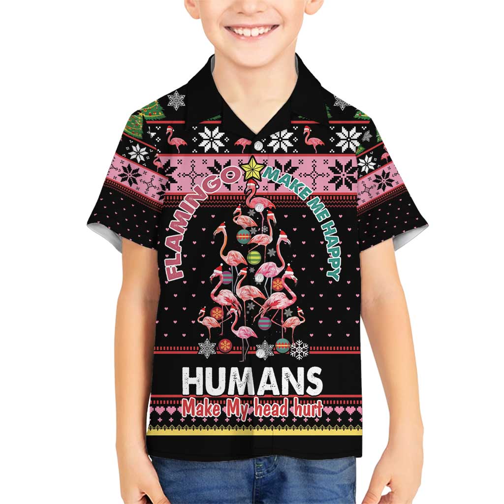 Flamingo Make Me Happy Christmas Tree Family Matching Puletasi and Hawaiian Shirt Human Make My Head Hurt - Wonder Print Shop