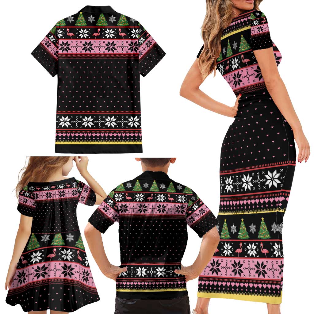 Flamingo Make Me Happy Christmas Tree Family Matching Short Sleeve Bodycon Dress and Hawaiian Shirt Human Make My Head Hurt - Wonder Print Shop