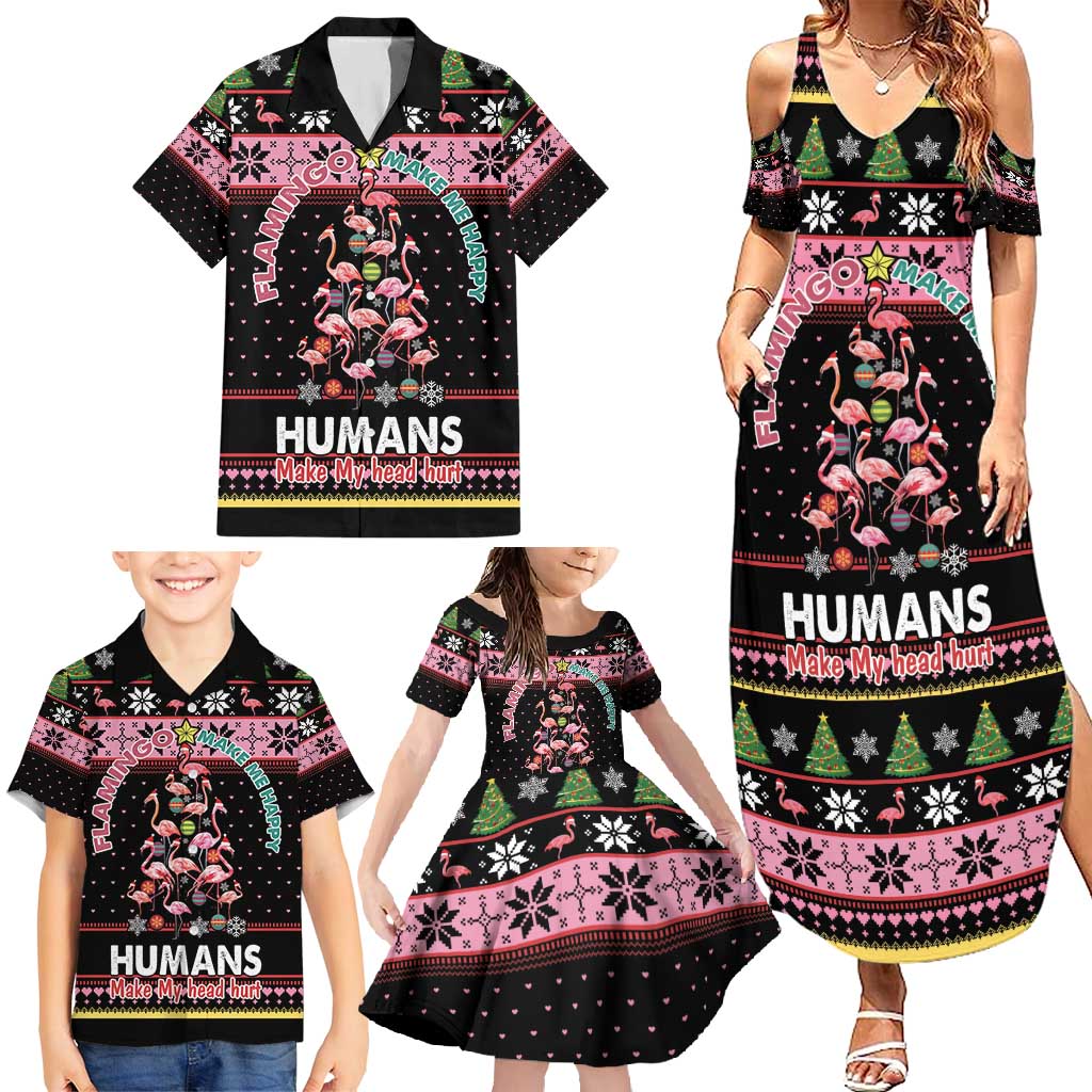 Flamingo Make Me Happy Christmas Tree Family Matching Summer Maxi Dress and Hawaiian Shirt Human Make My Head Hurt - Wonder Print Shop