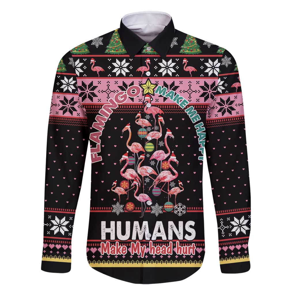 Flamingo Make Me Happy Christmas Tree Family Matching Summer Maxi Dress and Hawaiian Shirt Human Make My Head Hurt - Wonder Print Shop
