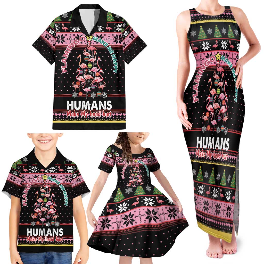 Flamingo Make Me Happy Christmas Tree Family Matching Tank Maxi Dress and Hawaiian Shirt Human Make My Head Hurt - Wonder Print Shop