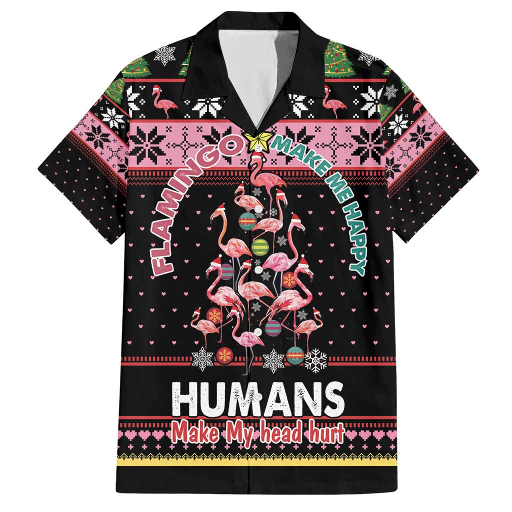 Flamingo Make Me Happy Christmas Tree Hawaiian Shirt Human Make My Head Hurt - Wonder Print Shop