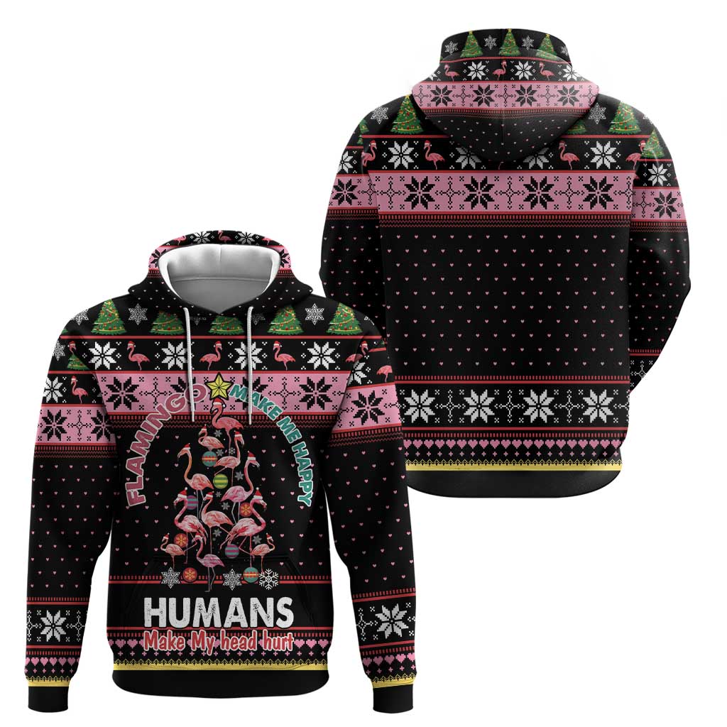 Flamingo Make Me Happy Christmas Tree Hoodie Human Make My Head Hurt - Wonder Print Shop