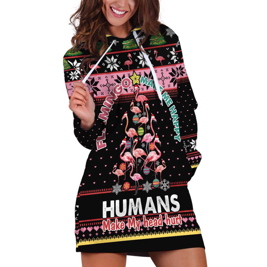 Flamingo Make Me Happy Christmas Tree Hoodie Dress Human Make My Head Hurt - Wonder Print Shop