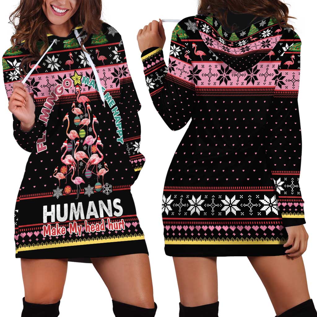 Flamingo Make Me Happy Christmas Tree Hoodie Dress Human Make My Head Hurt - Wonder Print Shop
