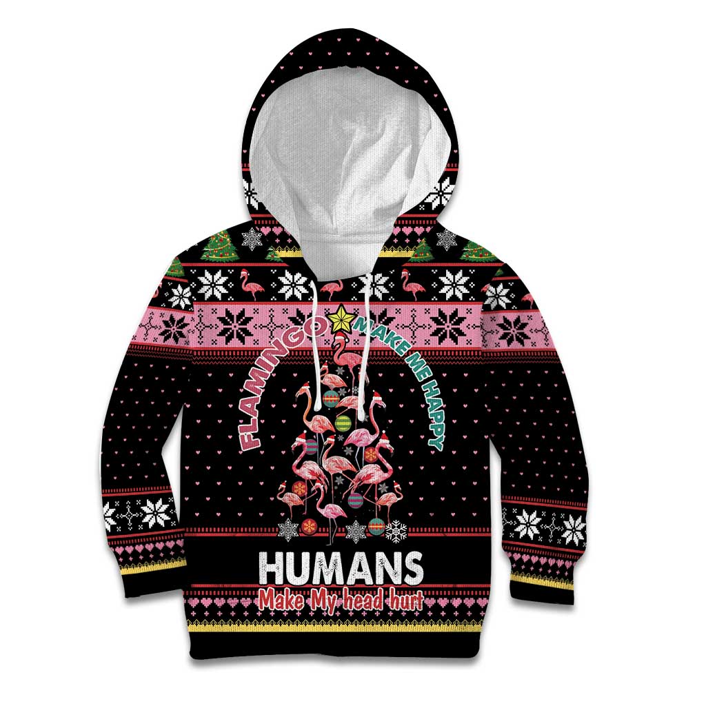 Flamingo Make Me Happy Christmas Tree Kid Hoodie Human Make My Head Hurt - Wonder Print Shop