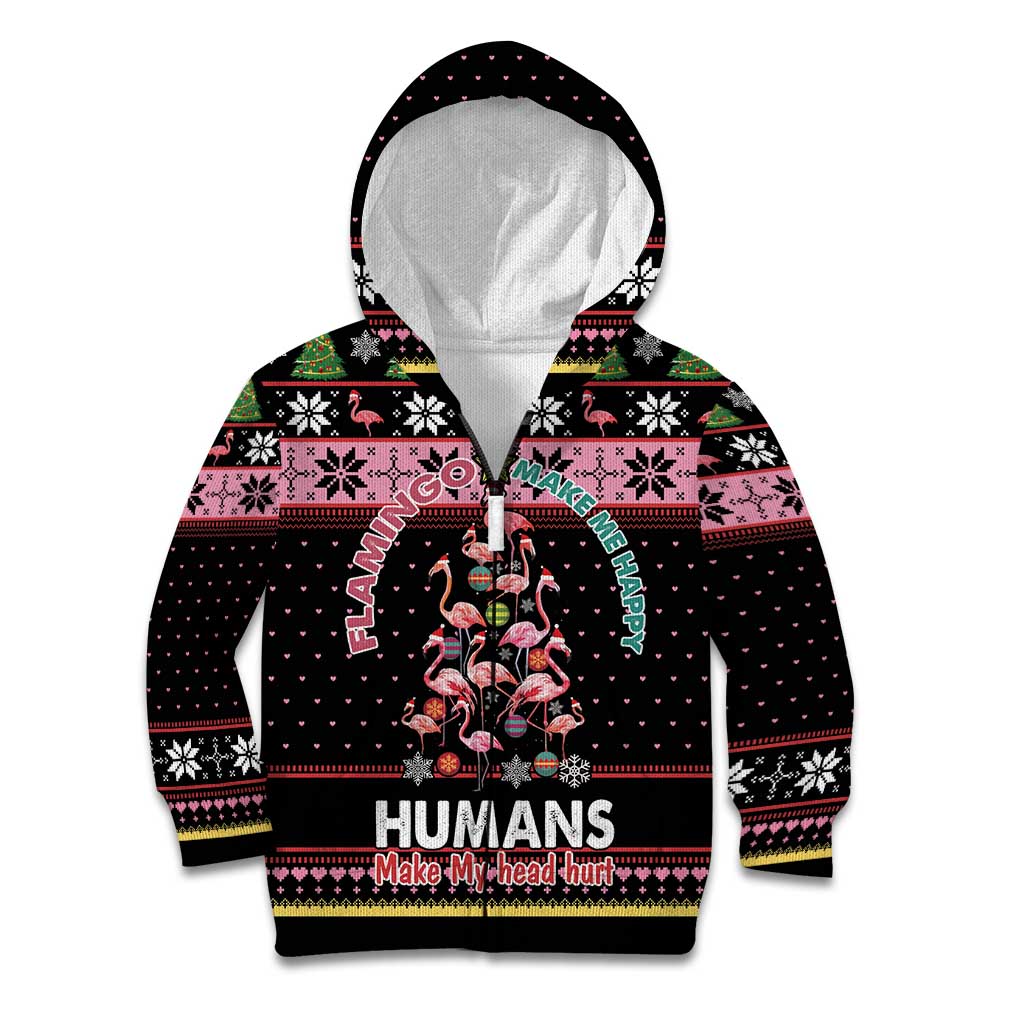 Flamingo Make Me Happy Christmas Tree Kid Hoodie Human Make My Head Hurt - Wonder Print Shop